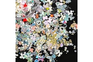 Bewudy 500 pcs Mélange deco ongle nail art, 3D décoratives pour nail art d'ongles en résine, Accessoires strass ongle Fleur Coeurs pour l'art des ongles Décorations d'ongles DIY (Couleurs mélangées)