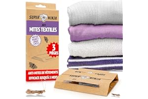Super Ninja Anti Mites Textiles - Pack de 3, Puissant, Non Toxique, avec Phéromone, Protège Vêtements, Tapis, Tiroirs, Efficace Jusqu’à 3 Mois