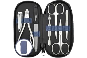 MARQUS Tagliaunghie Set Professionale, Kit da 7 Pezzi Made in Germany. Include Forbicine, Tronchesina robusta, strumenti di qualità ed Etui in Pelle Sintetica look Denim. Perfetto per viaggi e cura personale