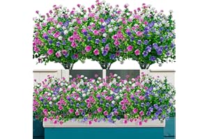 Elecoutek 8 paquetes de plantas y flores artificiales para exteriores, flores falsas, resistentes a los rayos UV, arbustos de plástico sintético para exteriores, cesta colgante de primavera,
