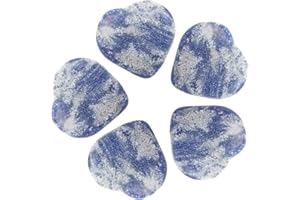 ‎CROCON Crocon Sodalite Gemstone Mini Heart Shape Hand Carved Puff Stones Set Pocket Crystal Healing Balancing Tumble Collection Palm Worry Stone Good Luck Set of 5 Gift Home Decor Size: 20-25 mm