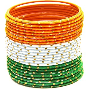 Swara Creations Tricolor Metal Tiranga Bangles Set with Golden Dots for Women & Girls for Independence Day & Republic Day & Other Patriotic Occassions.