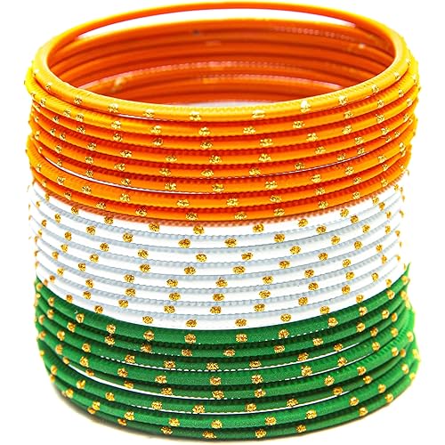 Swara Creations Tricolor Metal Tiranga Bangles Set with Golden Dots for Women & Girls for Independence Day & Republic Day & Other Patriotic Occassions.