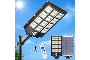 Ofuray Of-5600W Lampione Solare LED Esterno, Lampada Solare da Esterno con Sensore di Movimento, Impermeabile IP67 Lampione Stradale Solari, Faretto LED Esterno con Pannello e Telecomando