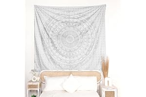 RAJRANG BRINGING RAJASTHAN TO YOU Mandala Tapestry Wall Hanging King Size 90x108 Inch for Bedroom and Living Room Decor Boho Bohemian Wall Hanging Cotton Tapestries Silver