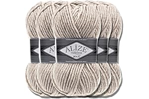 ‎HOBBY YARN Alize 5 x 100g Superlana Maxi Türkische Premium Wolle Baumwolle und Acryl Uni Handstrickgarne | Yarn | Garn | Strickgarn Einfarbig Baby zum Häkeln Stricken Kleidung Schals (Beige Melange | 152)