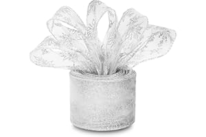 ANOTION Rolle Satinband Geschenkband, Schleifenband Dekoband Satin, 6 cm in der Breite Organza Band Schneeflocke Verdrahtet Schier Funkeln Band mit Spule für Weihnachten, Party Dekoration-Silber