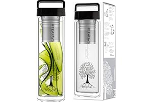 amapodo Bouteille Infuseur à Thé - Bouteille Isotherme 400ML en Verre Double Paroi, Filtre Inox - Infusion à Thé - Tea Bottle - Gourde Infusion Sans BPA