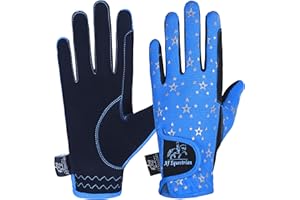 AFE Guantes Unisex para niños y niñas, Guantes de equitación, Guantes de equitación, Guantes Deportivos para Exteriores, Guantes de Ciclismo para niños, Color Negro, Azul, Rosa, diseño de Estrella