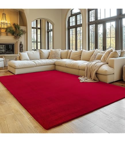 Grand Tapis Moelleux Moderne 160x230 Cm – Motif à Carreaux Rouge Et Beige