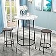 AWQM 3 Piece Pub Dining Set, Round Bistro Table and Chairs, Small Bar Table Set for Breakfast Nook, Kitchen, Apartment, Small Spaces - White