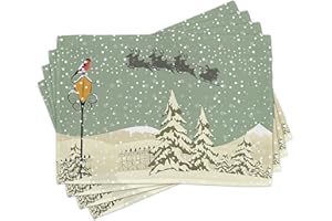 ABAKUHAUS Weihnachten Platzmatten, Weihnachtsmann-Ren, Waschbare Stoff Esszimmer Küche Tischdekorations Digitaldruck, Beige Grün Weiß