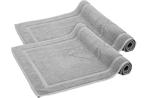 Komfortec Set di 2 tappetini da bagno, in spugna, lavabile, 800 g/m² e 100% cotone, assorbenti e ad asciugatura rapida, 50 x 80 cm, Grigio Argento