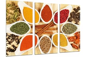 CUADROS CÁMARA Tableau Moderne Photographique, Impression sur bois, Épices de couleur dans les cuillères blanches, cuisine, magasin, 97 x 62 cm, ref. 26915