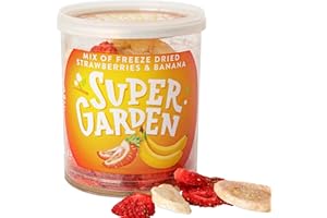SUPERGARDEN Super Garden plátano y fresa liofilizados - Snack saludable - Producto 100% puro y natural - Apto para veganos - Sin azúcares, aditivos artificiales ni conservantes añadidos - Sin gluten - No OMG