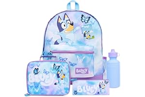 Bluey Backpack Set 4 Pcs Water Bottle Pencil Case School Bag Swim or Lunch Bag Nursery School Supplies Travel Rucksack Set Butterfly