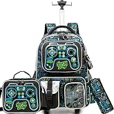 HTgroce Children's School Backpack with Wheels, Astronauts School Backpacks with Wheels 6 Years, Bring a Pencil Case and Lunc