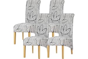 Leorate Chair Covers XL Size High Back Chair Seat Covers Stretch Printing Floral Chair Slipcover for Dining Room Banquet Hotel Home Decor Color-085 Pack of 4