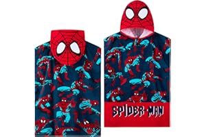 MARVEL PRESS Marvel Ręcznik z kapturem dla dzieci, chłonny ręcznik kąpielowy z kapturem, na basen, na plażę, wakacje, niezbędnik, Czerwony/niebieski Spiderman, 10-13 Years