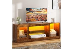 DWVO 148 cm Mueble de TV con Iluminación LED RGB 22 Modos para Televisores hasta 65 Pulgadas Mueble de Salón con Estantes de Cristal Regulables Ideal para Sala de Estar y Dormitorio
