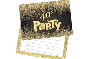 Olivia Samuel 20 x Black and Gold Effect 40th Birthday Party Invitations from Ready to Write with Envelopes