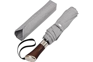 Balios (Designed in UK) Travel Folding Umbrella Lux Hardwood Handle Auto Open & Close Windproof Single Canopy