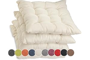 sunnypillow Set di 4 Cuscini per Sedia con Nastri - 45 x 45 cm - Comodi Cuscini da 8 cm di Spessore, per Sedie/Panche in Casa e in Giardino - Seduta Per uso Interno ed Esterno - Cremoso