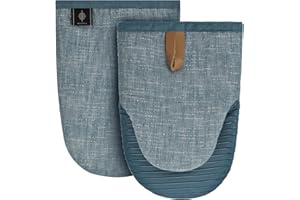 ‎BONTHEE BONTHEE Ofenhandschuhe Mini Topfhandschuhe Baumwolle kochhandschuhe mit Anti-Rutsch Silikon Gestreift backhandschuhe für Kochen Backen - 2er Set - Blau