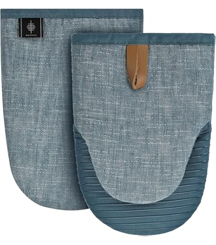 AUAUY 1 paar korte ovenwanten, groene hittebestendige neopreen katoenen ovenwant, met antislip oppervlak en ophanglus, mini-ovenwanten, keukenwanten, schattig voor koken, bakken en grillen