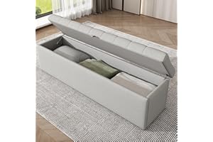 RIAZOS Polsterbank mit Stauraum, Leinen Aufbewahrungsbox, Fußhocker Betthocker Sitzbank für Flur, Wohnzimmer, Schlafzimmer, 141 x 41.5 x 47 cm, Hellgrau