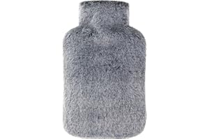 samply Rubber Hot Water Bottle with Luxury Cosy Faux Fur Cover, 2L Hot Water Bag for Bed Warmer, Pain Relief, Grey