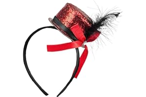 Balinco Mini Zylinder hut Haarreif für Damen & Herren – Glitzer Partyhut, Unisex Halloween, Karneval, Fasching, Silvester & Kostüm-Accessoire, Rot