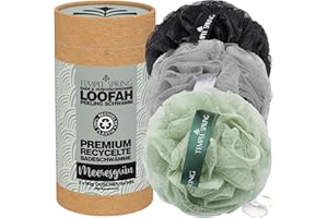 ‎TEMPLE SPRING Temple Spring Recycelter Duschschwamm, Körperpeeling Badeschwamm, Luffa Schwamm, Peeling Schwamm für Eingewachsene Haare, Waschschwamm Körper, Loofah Body Scrubber, Duschschwamm Körper - Meeresgrün