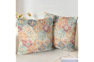 XPHZZL Pack of 2 Short Plush Soft Decorative Cushion Covers 45 x 45 cm Square Throw Pillow Case Boho Style Pillowcases for Sofa Bedroom Outdoor Patio Garden with Invisible Zipper 18x18 Inch