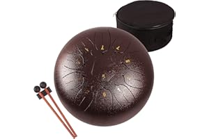LOMUTY Steel Tongue Drum, 12 Pollici 11 Note Do Maggiore Accordato Tamburi in Acciaio, Strumento a Percussione con Bacchette per Tamburi e Borsa (Viola Scuro)