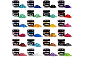 Rolio Mica Powder Pearlescent Color Pigment - Art Set for Resin Epoxy - for Soap Making, Nail Polish, Lip Gloss, Eye Shadow, Slime & Candle Jars - 10g, 24 Jars - Original Set