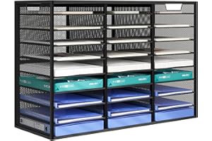 Senhoglb 27 Fächer Schreibtisch Ordner Organizer, Holz Briefablage Stapelbar, Metall Aktenablage, Multifunktionaler Briefablage, Dokumentenablage A4 Papier Aufbewahren, Schwarz