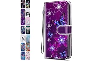 ACOVER Leather Phone Case for Huawei P20 Pattern Print Design Flip Wallet Cover with Card Slots Holder for Girls Boys - Purple Butterfly