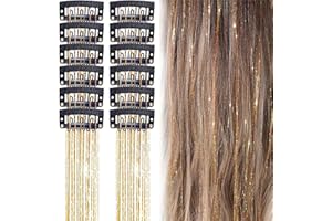 PAOTXPUM 12 PCS Clip in Hair Tinsel Extensions Anti-slip Heat Resistant Shiny Tinsel Hair Extensions with Clips Champagne Sparkling Shinny Fairy Accessories for Women Girls Party Cosplay Halloween Christmas