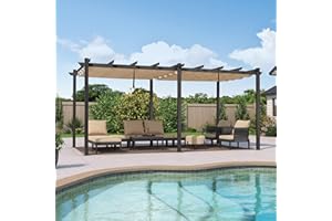 PURPLE LEAF Gazebo Pergola 3,5 x 5,5 M Alluminio Pergolato da Giardino con Tetto ha Scomparsa Per Giardino Pergolati Terrazzo e Attività Commerciale, Cachi chiaro