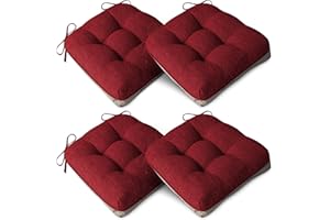 AddGrace Extra Thick Chair Cushions for Dining Chairs Set of 4 Non-slip Kitchen Chair Pads Soft Dining Room Seat Cushion with Ties 16" x 16" x 4" / 40cm x 40cm x 10cm Red