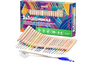 colozoo Lápices de Colores 3 en 1, Juego de 24, Incluye Pincel y Sacapuntas | No Tóxicos y Veganos para Edades de 3 en Adelante
