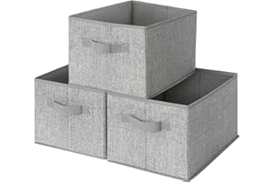 GRANNY SAYS Scatole Tessuto, Set di 3 Scatole Portaoggetti Pieghevoli, Scatola Organizzatori Vestiti, Contenitori in Tessuto, Scatole Tessuto per Armadio, Wardrobe Storage Boxes Large, Grigio