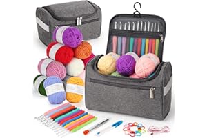 Aeelike Crochet Set for Beginners with Crochet Yarn, Useful Starter Crochet for Beginners, 2.0-8.0 mm Ergonomic Soft Grip Crochet Hooks Set, Grey Crochet Bag, Crochet Accessories