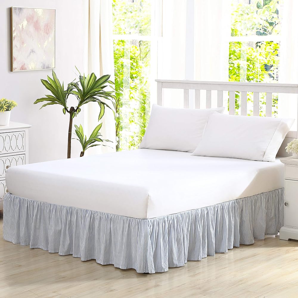 Laura Ashley Home - Dantelli pamuklu yatak volanı, klasik tarzda hafif ev dekorasyonu (mavi, kraliçe)