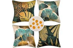 HANRUNSI 4 Piezas Impermeables Lino Funda de Cojines de Exterior Funda de Almohada Cuadrado Verde Verano para Patio Balcón Jardín Sofá Oficina Hogar Decorativas 50x50cm para Sala de Estar Fundas para Cojines