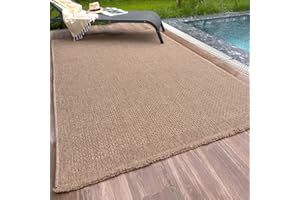 THE RUGS Nature Collection Outdoor Rug – Indoor/Outdoor Tona Border Area Rug for Patio, Deck, Garden, Kitchen, Bathroom or Living Room (Solid Effect-Neutral, 200 x 290 cm)