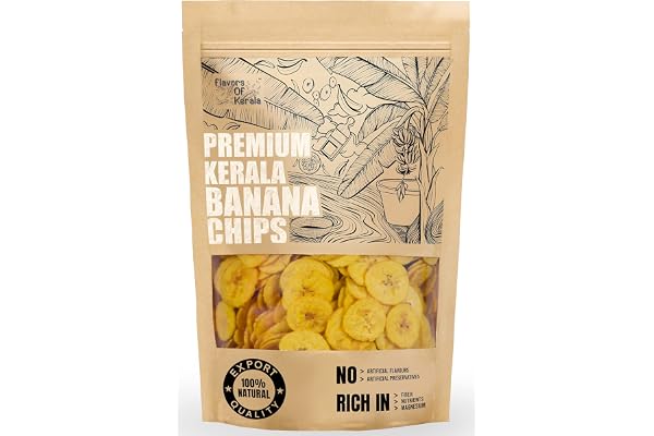 FLAVORS OF KERALA Premium Kerala Banana Chips in Coconut Oil, 1200g Crispy, Thin-Cut, Preservative-Free Wafers
