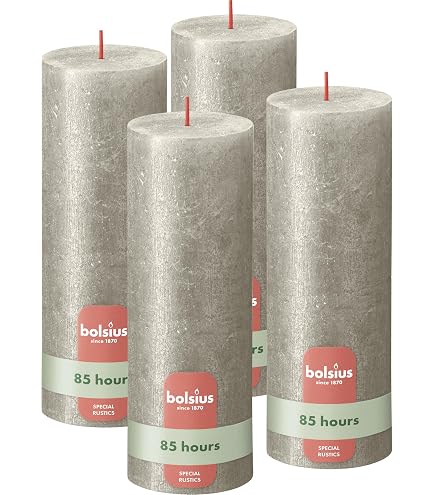 Set Di 2 Candele Rustiche A Colonna - Senza Gocce E Senza Fuliggine, 10x20 Cm, 120 Ore Di Combustione (Grigio)