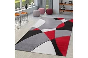 TT Home Tappeto Soggiorno Moderno Pelo Corto Effetto 3D Geometrico A Onde, Colore:Rosso 3, Dimensione:80x150 cm